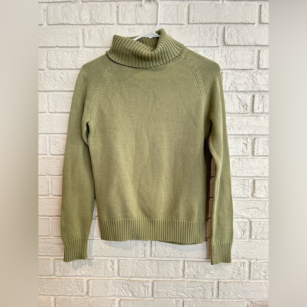 Jeanne Pierre Green Turtleneck Sweater- 100% Cotton Size Small